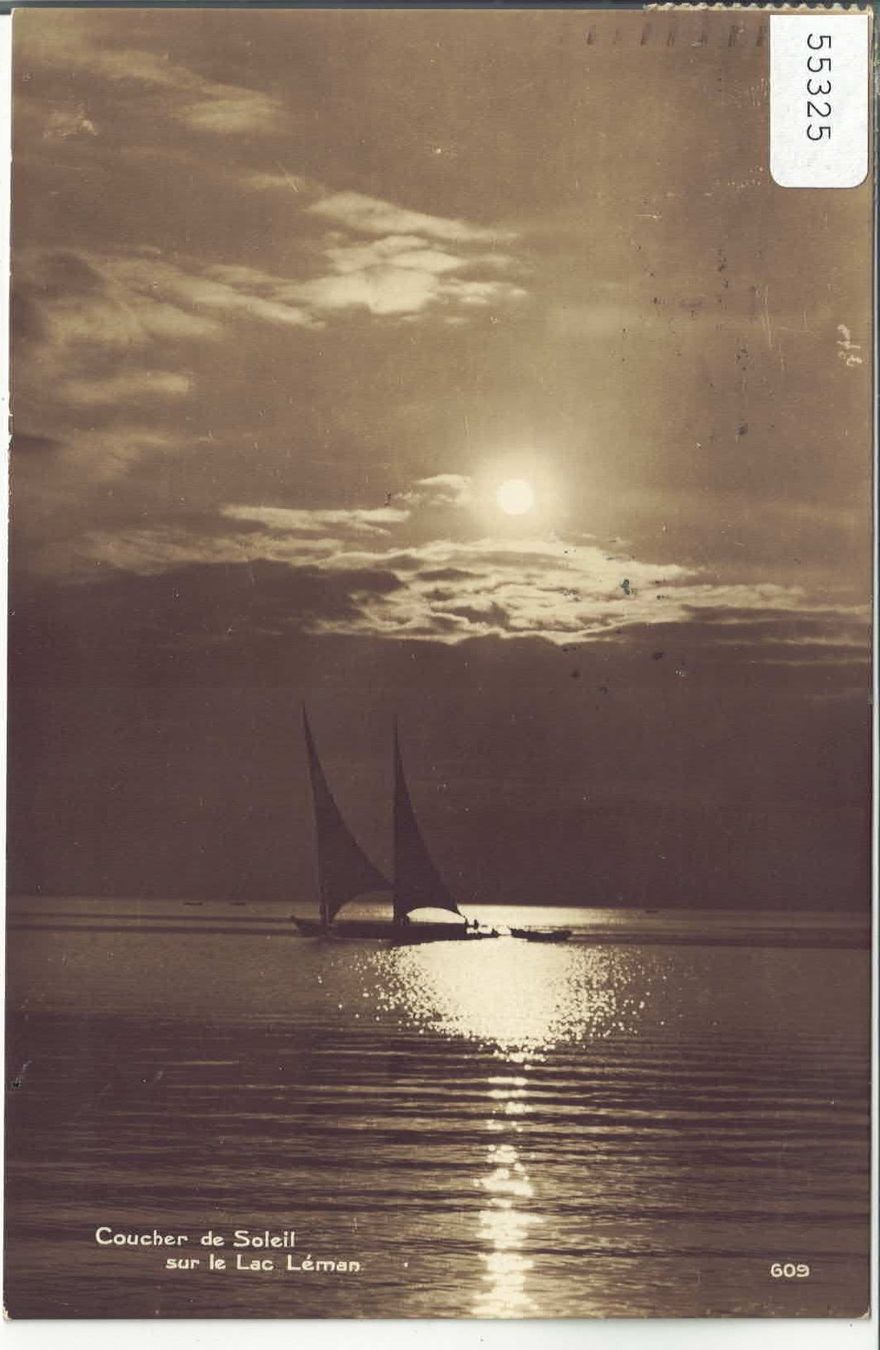 Cartoline postali: Coucher de Soleil sur le Lac Leman - Barque – Usato da Ettingen venduto da Kartenplanet