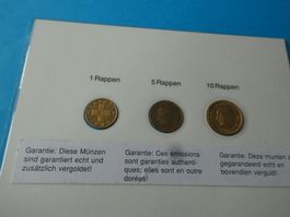 Schweiz, Set 3 Münzen, vergoldet