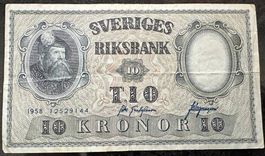 Schweden 10 Kronen Geldschein, 1958, Rarität für Sammler!