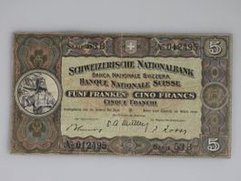 Schweizer Banknote 5 Franken 1952 Serie 53B
