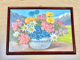 Antike Lithografie im Glas + Holzrahmen ( 27 x 20 ) cm