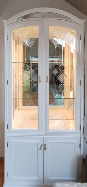 BELLEZE 3-seitige Glasvitrine Mit Beleuchtung – Eckregal Aus Holz, 5 Verstellbare Regale, 178,4 Cm Hoch – Für Wohnzimmer, Schlafzimmer