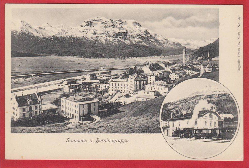 Cartoline postali: SAMADEN, BAHNHOF, DAMPFLOK, LICHTDRUCK – Usato da Grüningen venduto da Kartenlaube