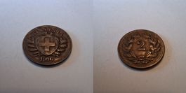 Schweiz 2 Rappen 1906 kaum gebraucht ss++ seltener Jahrgang!