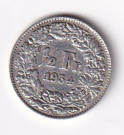 Toutes les monnaies: 50 Rp. 1934 – D'occasion à Neuchâtel par karlpierrino