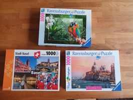 3 Puzzle 1000 Teile Ravensburger, vollständig