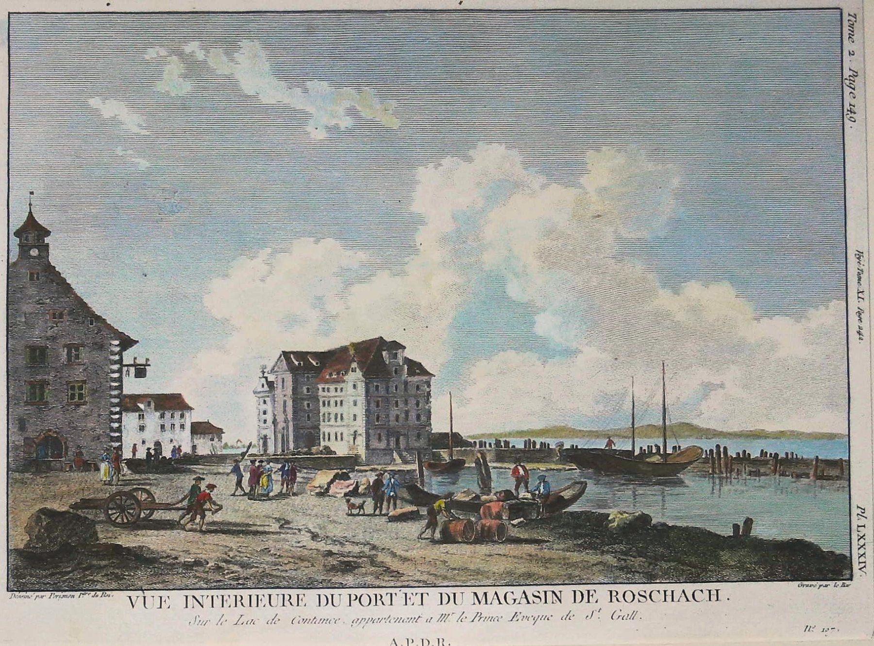 Incisioni: Rorschach Hafen Originalkupferstich 1780 – Usato da Rafz venduto da Helvet32 1