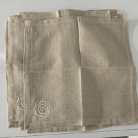 Servietten Leinen beige bestickt 8 Stück 40x40cm