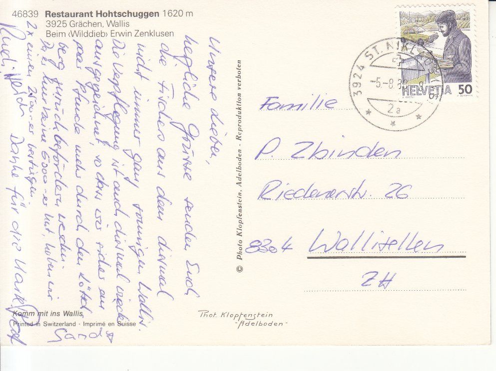 Cartoline postali: Grächen Hohtschuggen 1988 – Usato da Bürglen TG venduto da StampGraf 1