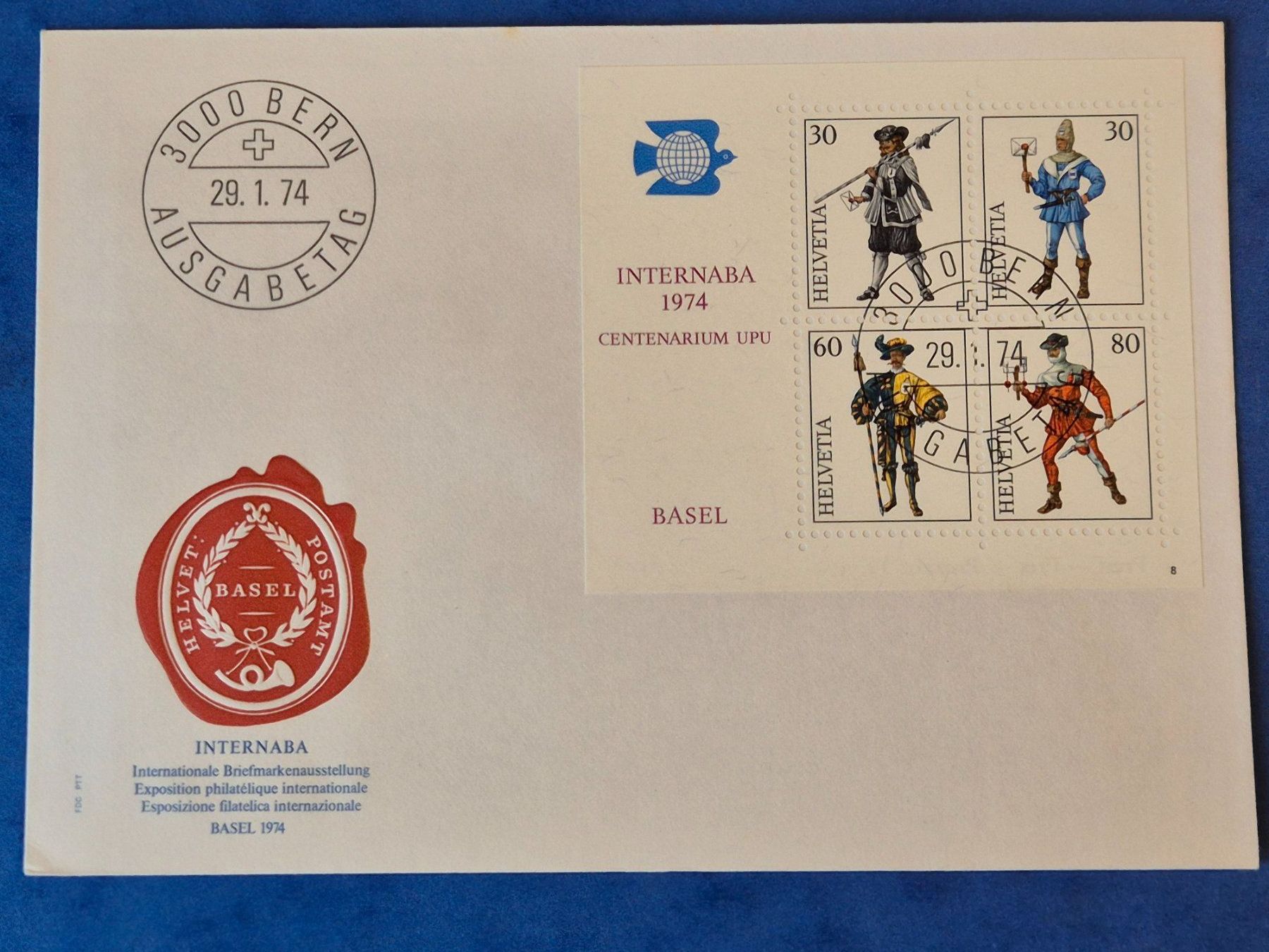 Tutti i francobolli: Bern Ersttagsbrief 29.01.1974 INTERNABA Basel 1974 mit Block – Nuovo (secondo la descrizione) da Seewen SZ venduto da SuperpumaDisplayTeam