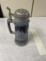 Antiker Bierkrug mit Zinndeckel aus Westerwald, top!