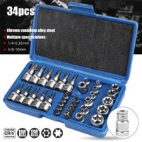 34-tlg. E-Torx Stecknuss- & Bit-Set 1/4 3/8 1/2 Zoll
