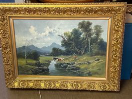 (50) Altes Oelgemälde Landschaft signiert
