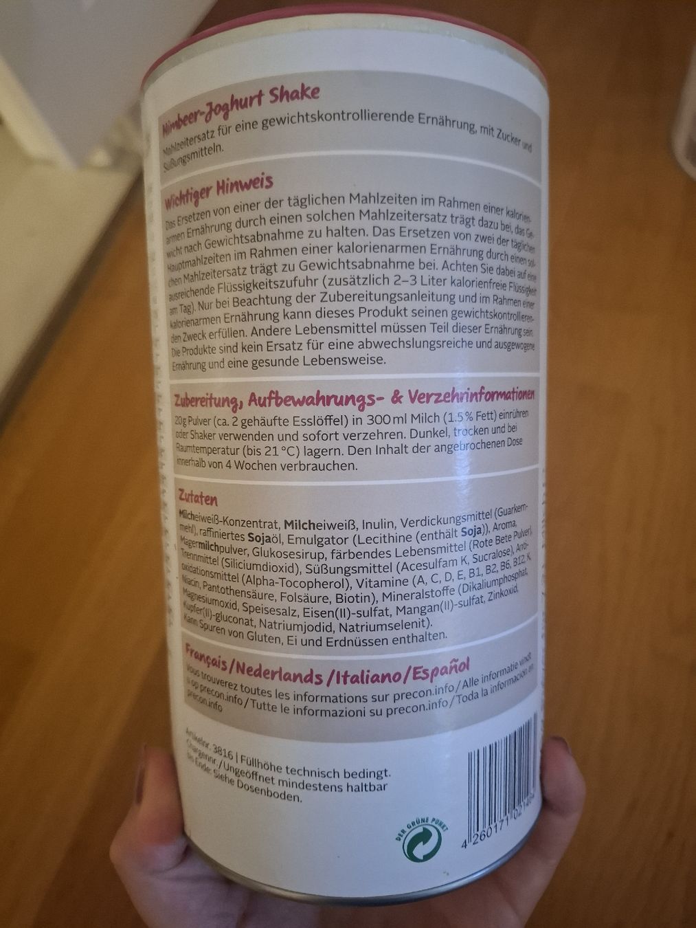 Precon Lebensmittel & Spezialitäten: Precon Himbeer-Joghurt Shake Pulver 240g – Gebraucht aus Birsfelden von _ramona_luethi_ 2