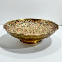 Bol piédestal vintage en laiton, émail cloisonné peint main