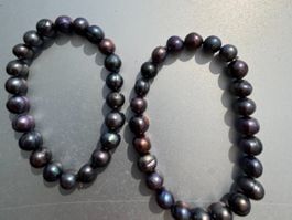 Perlen Armband echte Tahiti Perlen 2 Stück, Gummizug
