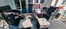 Garten-Lounge-Set mit Kissen Poly Rattan Schwarz