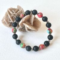 Edelstein Armband Obsidian, Jaspis/Bracelet obsidienne,jaspe