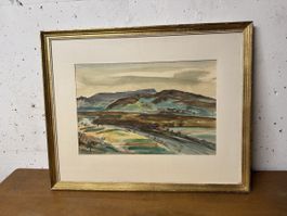 Schönes grosses Aquarell Berg-Flusslandschaft, Willi Wenk