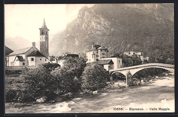 Cartes postales: AK Bignasco, Valle Maggia, Blick zum Ort – D'occasion à Berlin par bartko-reher