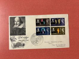 Ersttagsbrief Shakespeare 1964 Grossbritannien gestempelt