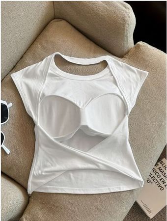 NEUES Crop  Shirt mit Brust Pads uni weiss Gr. XS - 226341