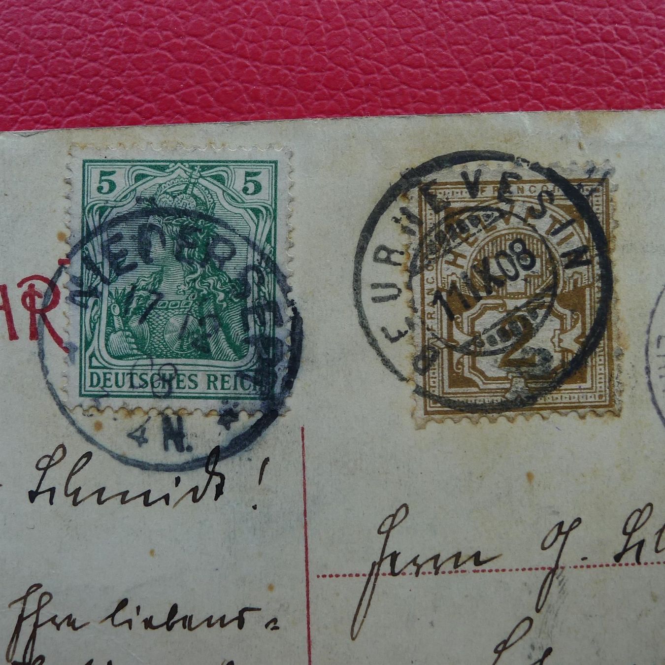 Tutti i francobolli: 1908: Tolle Postkarte mit "DREILÄNDER-FRANKATUR" – Usato da Sursee venduto da Luzernerraute 1