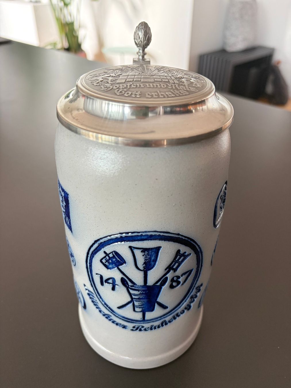 Bicchieri: Steinzeug 1l Massbier mit Zinndeckel – Usato da Cham venduto da Mg6045 1