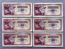 Belgrad 1986 - Jugoslawien - 6x100 Dinara - FRIEDENSDENKMAL