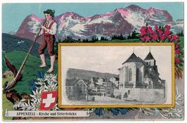 Appenzell, Kirche und Sitterbrücke in Goldrahmen, gel. 1925