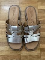Tamaris Pantolette flach gold, echt Leder