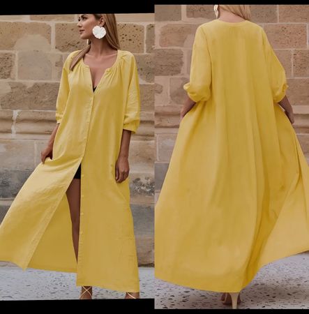 Robe jaune taille L 80% lin 20% viscose 