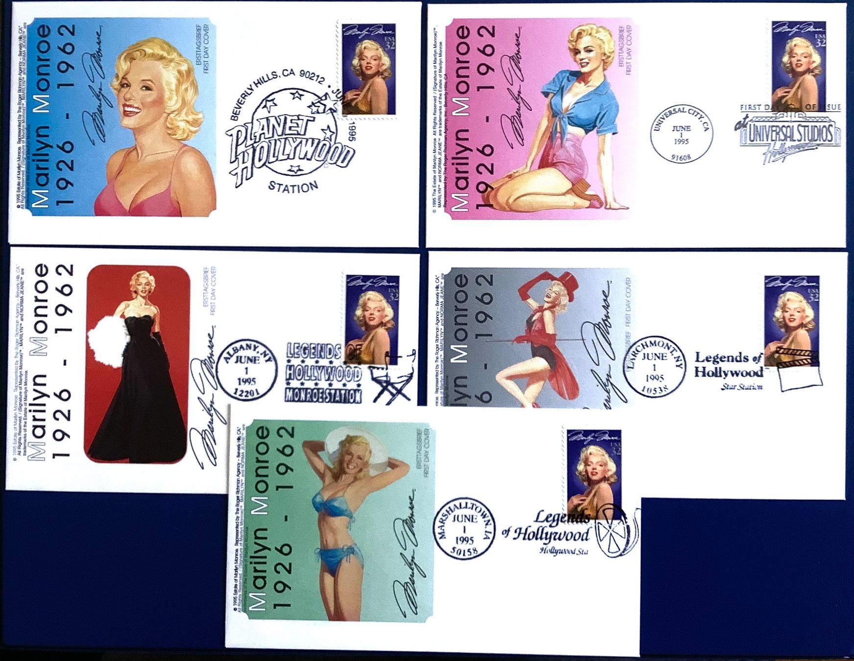 Tutti i francobolli: 1995  USA Marilyn Monroe 5 FDC Div.Stempel – Nuovo (secondo la descrizione) da Liestal venduto da Skunk02