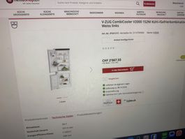 Neuwertiger V-zug Kühlschrank 177cm x 55cm CombiCOOLER V2000