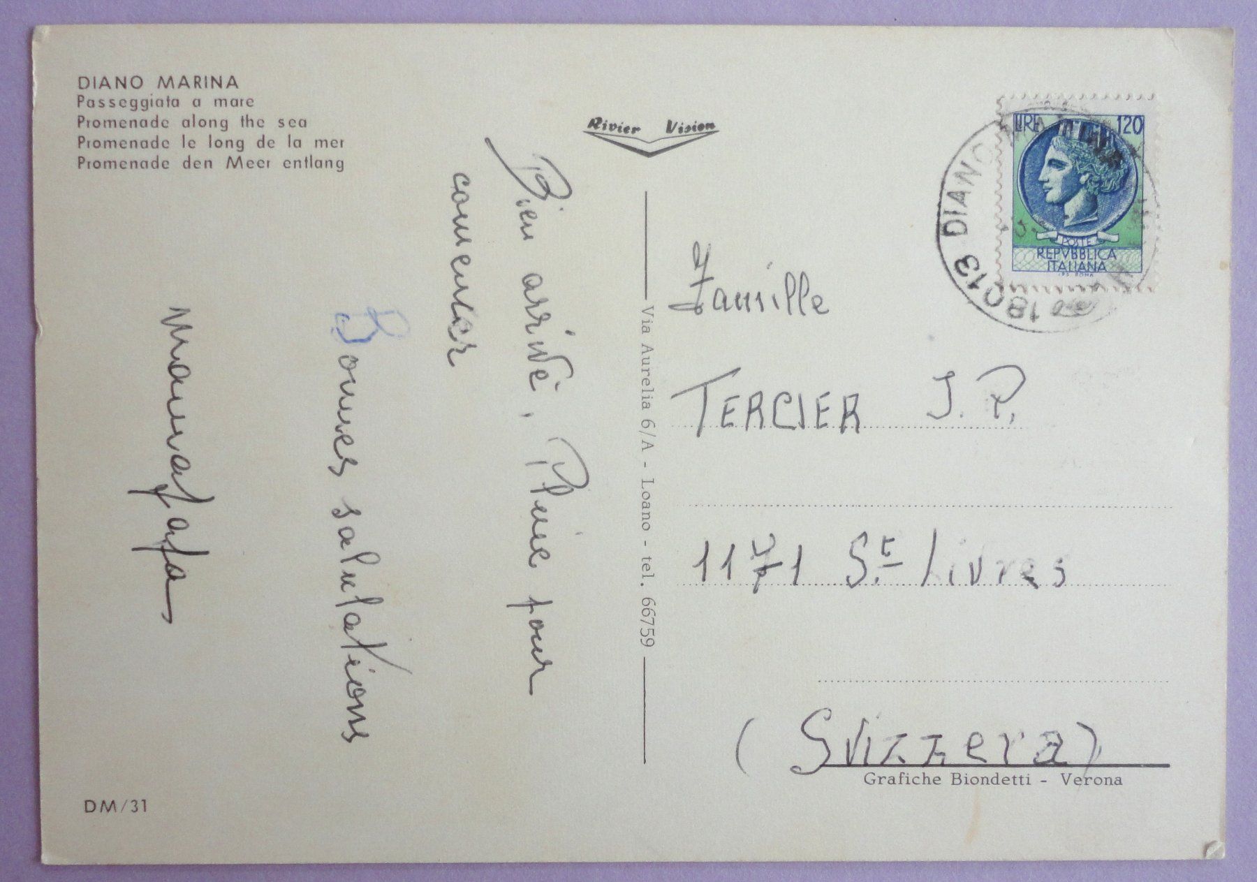 Cartoline postali: Diano Marina, Passegiata a mare – Usato da Fétigny venduto da Billy2miny 1