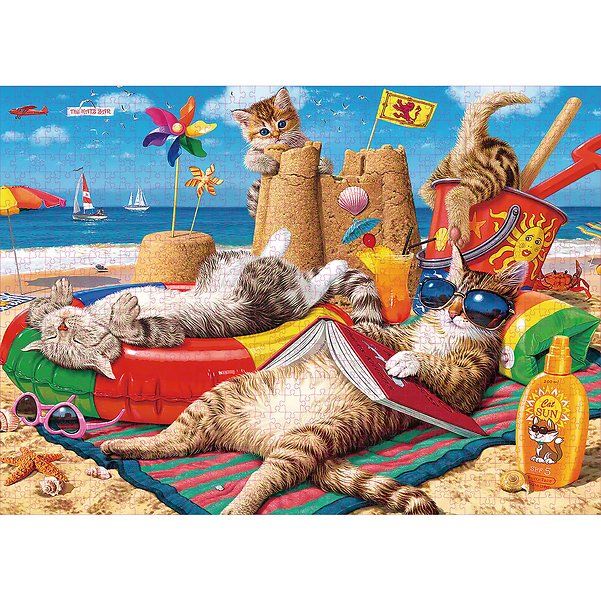 1000-Teile Fantasy Puzzle - Katze & Drache Motiv - Herausfordernd & Entspannend - Inkl. Poster 50x70cm