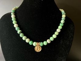 Green Variscite Lucky Charm Necklace Gold Plated