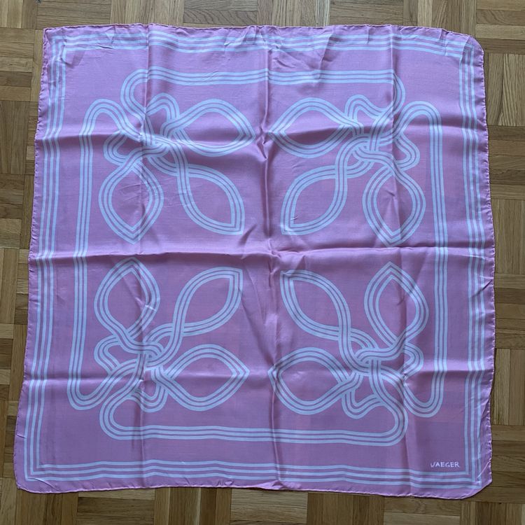 Foulard Jaeger 100% Soie - Rectangulaire 152x43cm - Rose Noir Blanc - Made In Italy