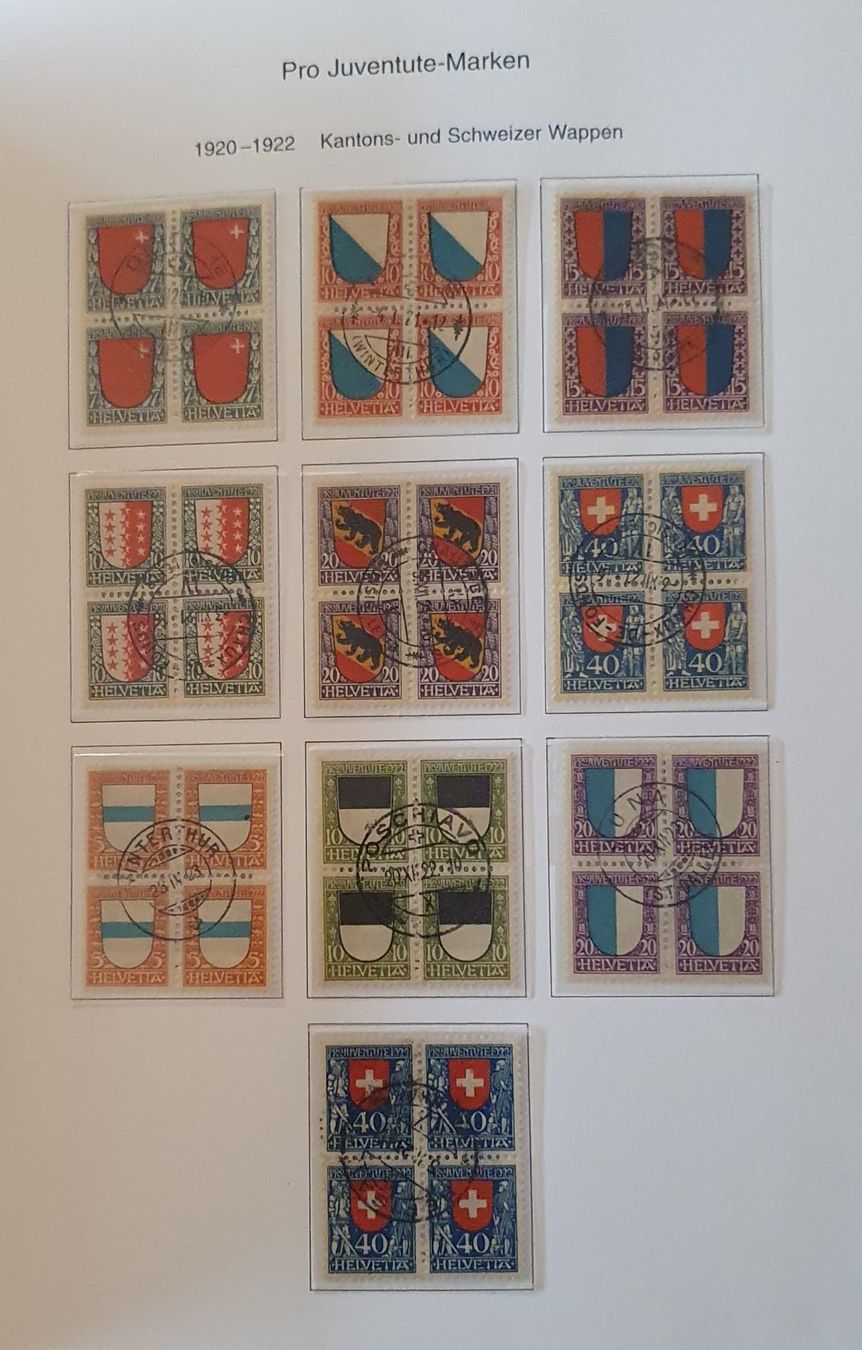 Alle Briefmarken: Pro Juventute 4er Block Sammlung 1913 - 2009 – Gebraucht aus Kreuzlingen von Rschweiz1 2