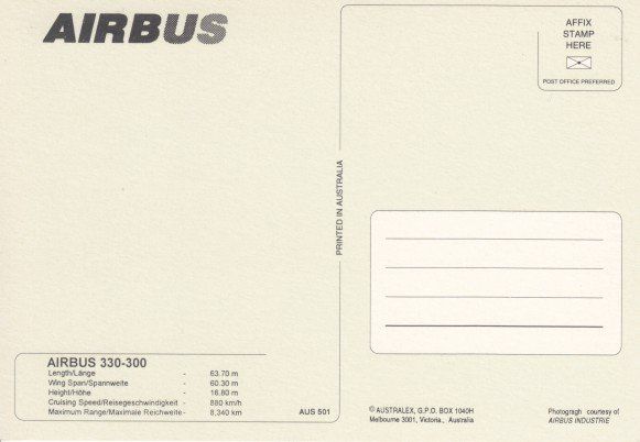 Cartoline postali: Airbus A330-300 – Usato da Zuerich venduto da OceanLinerPostcards 1