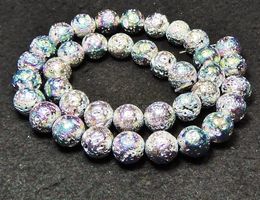 1 Strang Titanium silbern bedampfte echte Lava Perlen 10 mm