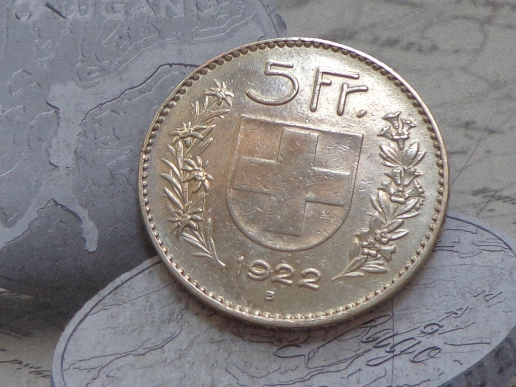 Tutti le monete: 5 Fr. 1922 B - Belle pièce – Usato da Pully venduto da UCA01