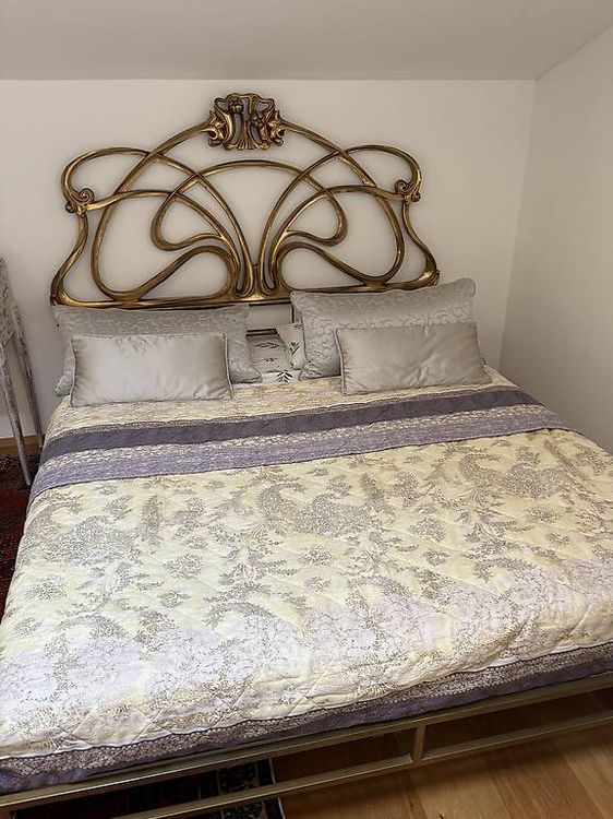 Letto matrimoniale in ottone bagno oroArt Nouveau! (Usato) a