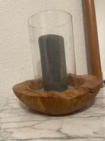 Windlicht Holz mit Glaseinsatz Kerze grau guter Zustand