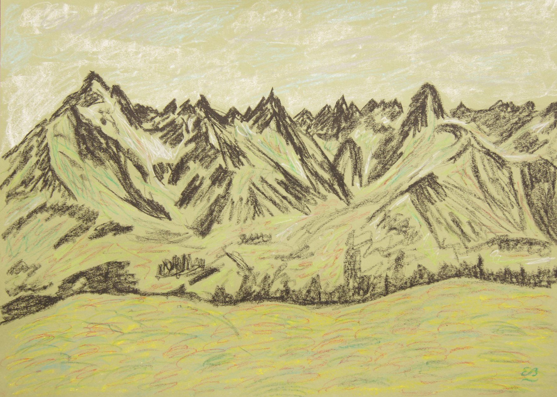 Dipinti: Zeichnung: Grüne Berglandschaft – Usato da Fribourg venduto da erw_68dx