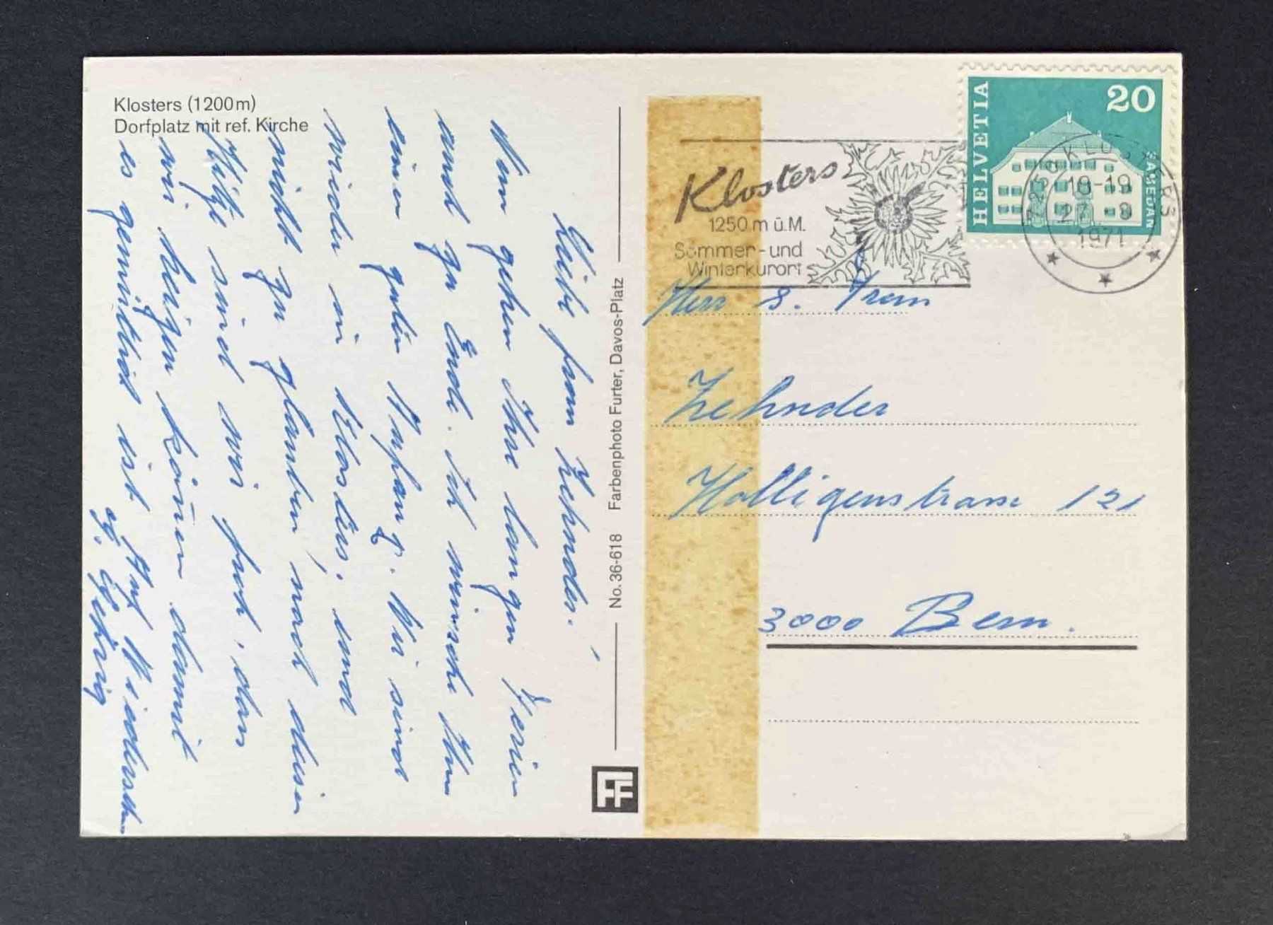 Cartoline postali: AK Klosters Dorfplatz mit ref Kirche – Usato da Goldau venduto da artelier1 1