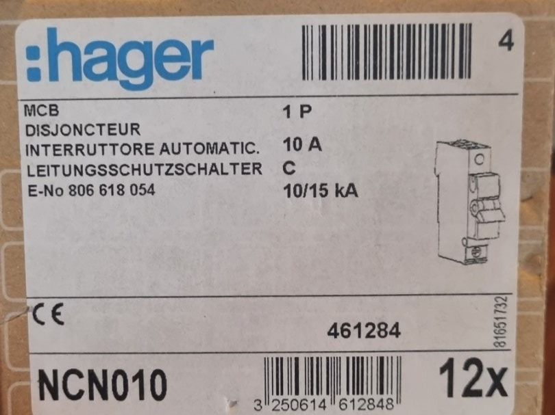 Hager Alimentazione elettrica: 10 Stk. Leitungsschutzschalter 1P/10A – Nuovo e nell'imballaggio originale da Kölliken venduto da 7-ELEVEN