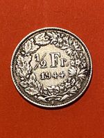 50 Rappen oder 1/2 Fr.1944 B ( Silber ) Auflage  7.4 Mio