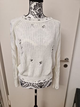 Weisser &Orangegelb Strickpullover Gr. M - Destroyed Look
