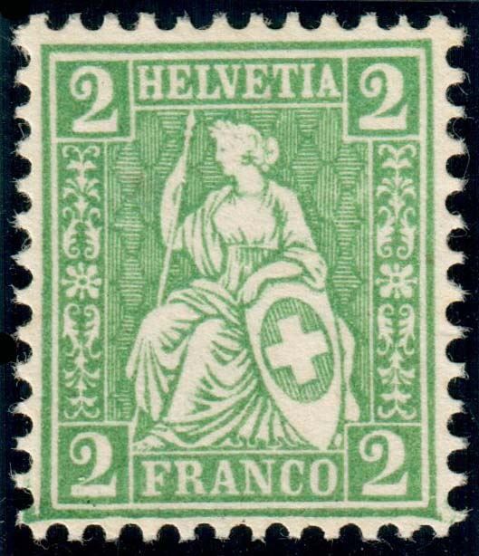 Tutti i francobolli: 2Rp. Probedruck Sitzende Helvetia – Usato da Heerbrugg venduto da Swissphila